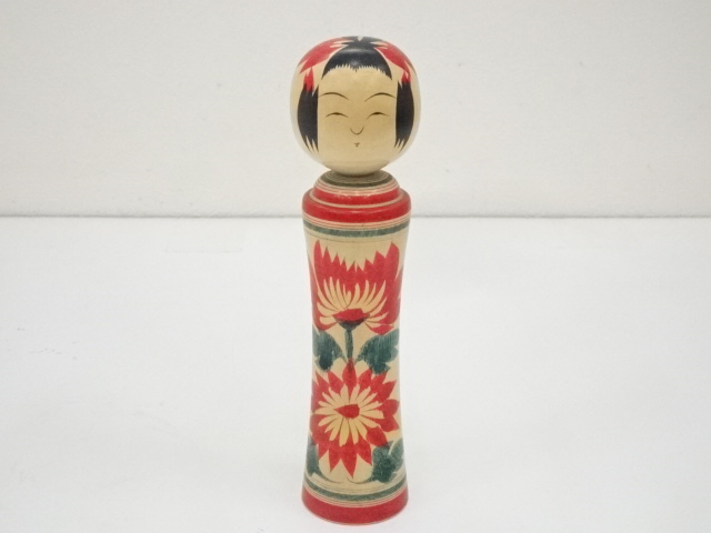 JAPANESE FOLK CRAFT / WOODEN KOKESHI DOLL / 18.4 cm / SIGNED ARTISAN WORK